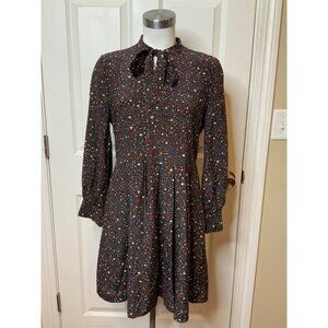 Madewell Black Multicolor Star Print Long Sleeve Dress W/ Necktie, Size 4 (US)